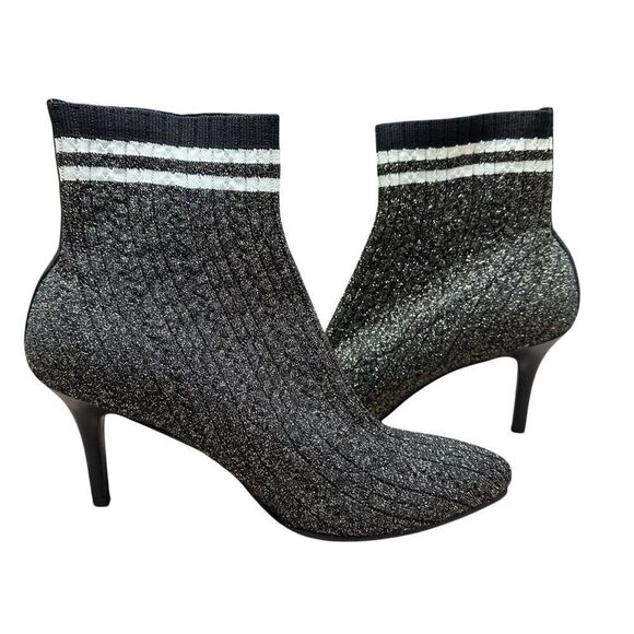 Stuart Weitzman Black and Gold Knit Sock Ankle Boots Size 8 M - Picture 2 of 14